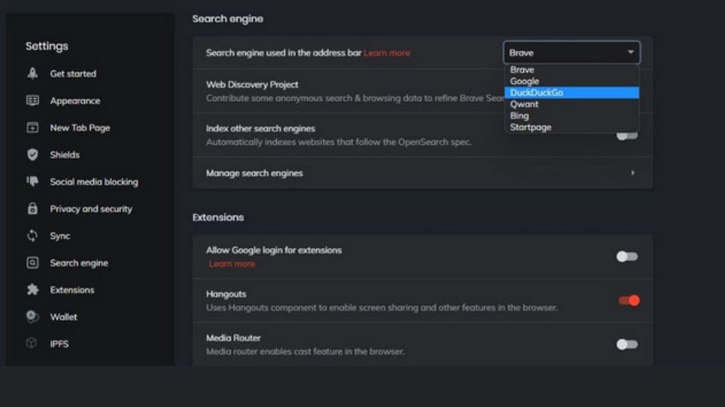 pick the default search engine